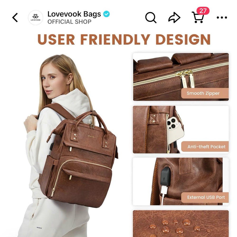 Brown Leather Backpack With Durable Construction - image 8